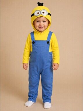 Minion romper with hood kids Halloween cosplay one piece costume 12-24mo